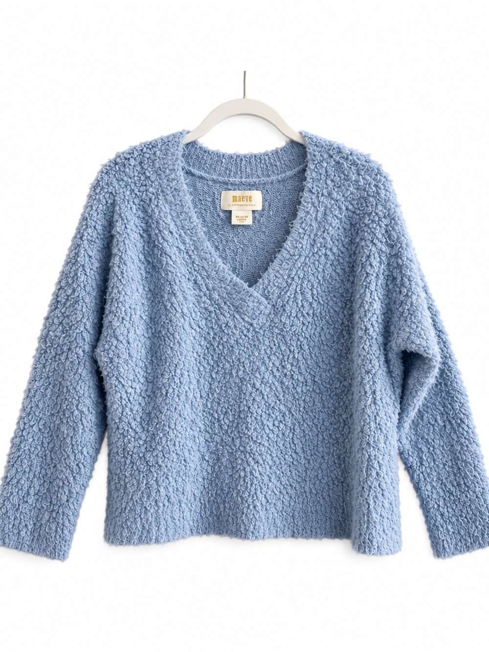 Anthropologie Maeve Sky Blue V-Neck Loop-Knit Sweater